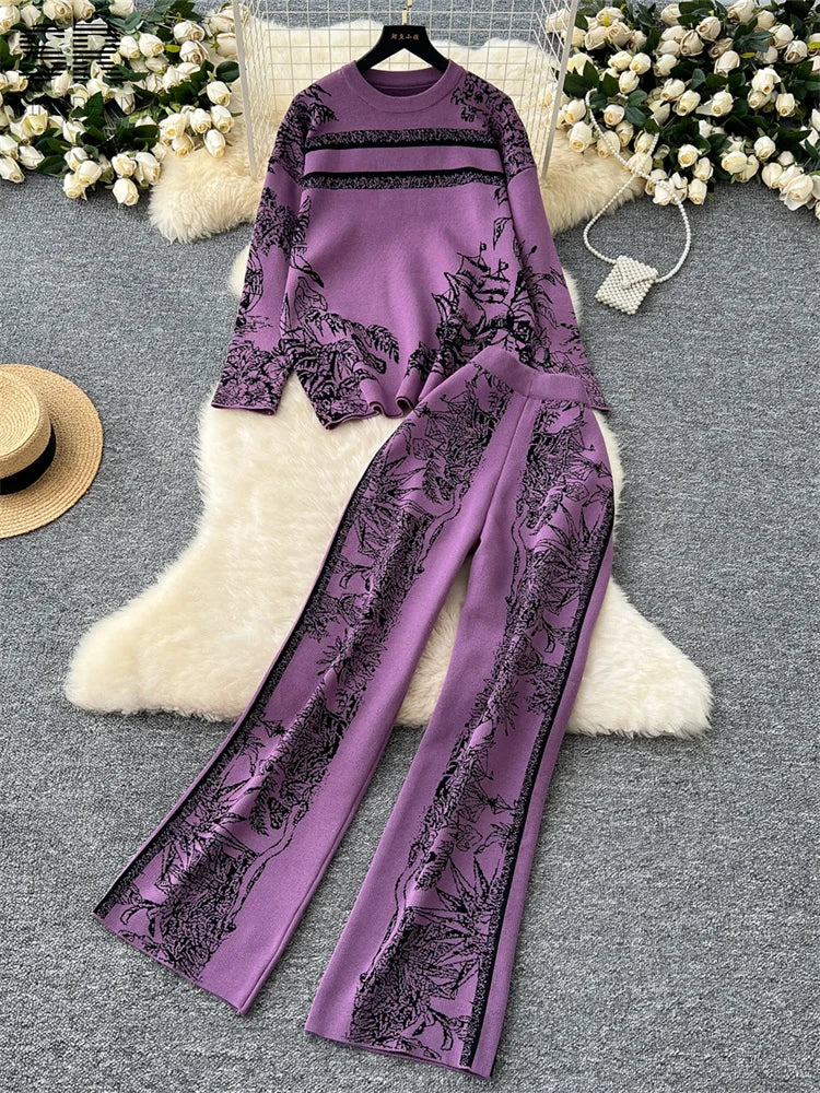UNIKCOSA’s Jacquard Knit 2-Piece Set — Cozy Sweater + Wide-Leg Pants Autumn/Winter Suit