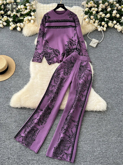 UNIKCOSA’s Jacquard Knit 2-Piece Set — Cozy Sweater + Wide-Leg Pants Autumn/Winter Suit