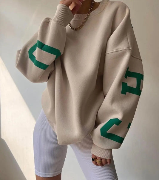 UNIKCOSA Women’s Oversized Hoodie & Sweatpants Set – Cotton Pullover Crop Top Hoodie & Crew Neck Sweatshirt (Screen Print Edition)
