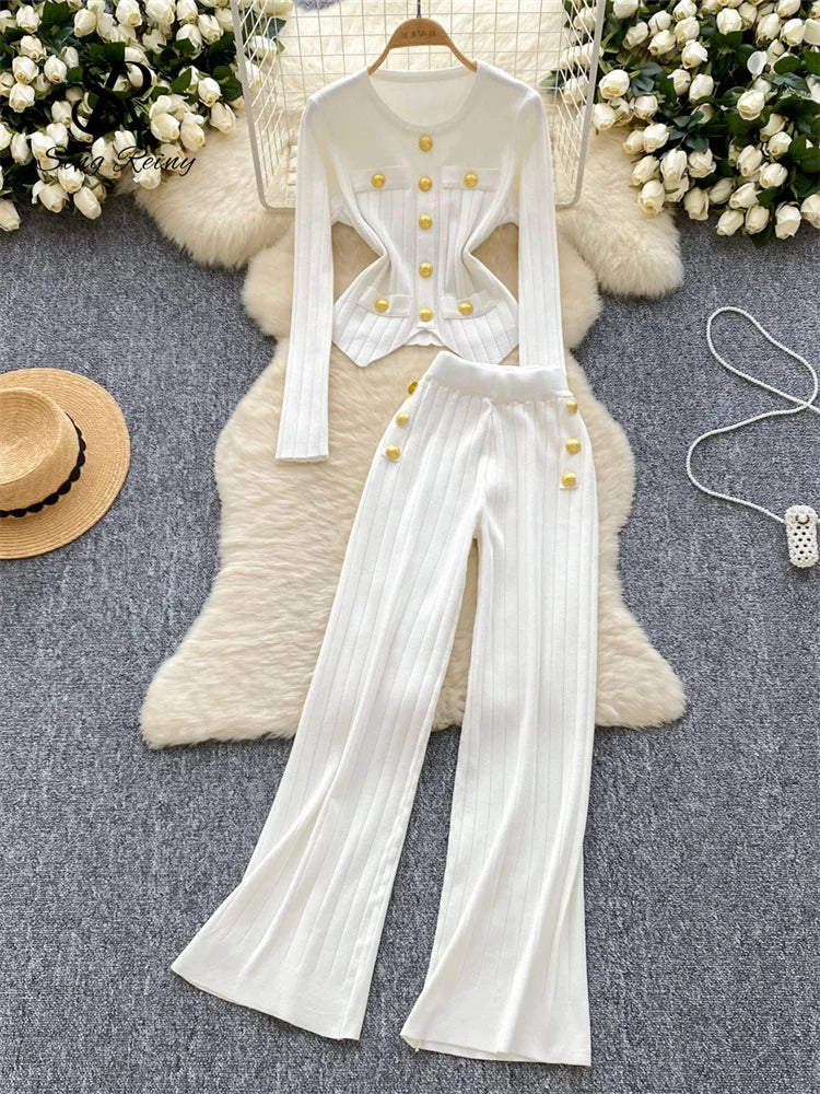 UNIKCOSA’s Winter Knit Suit — Button Pullover Sweater + Elastic Pants 2-Piece Set