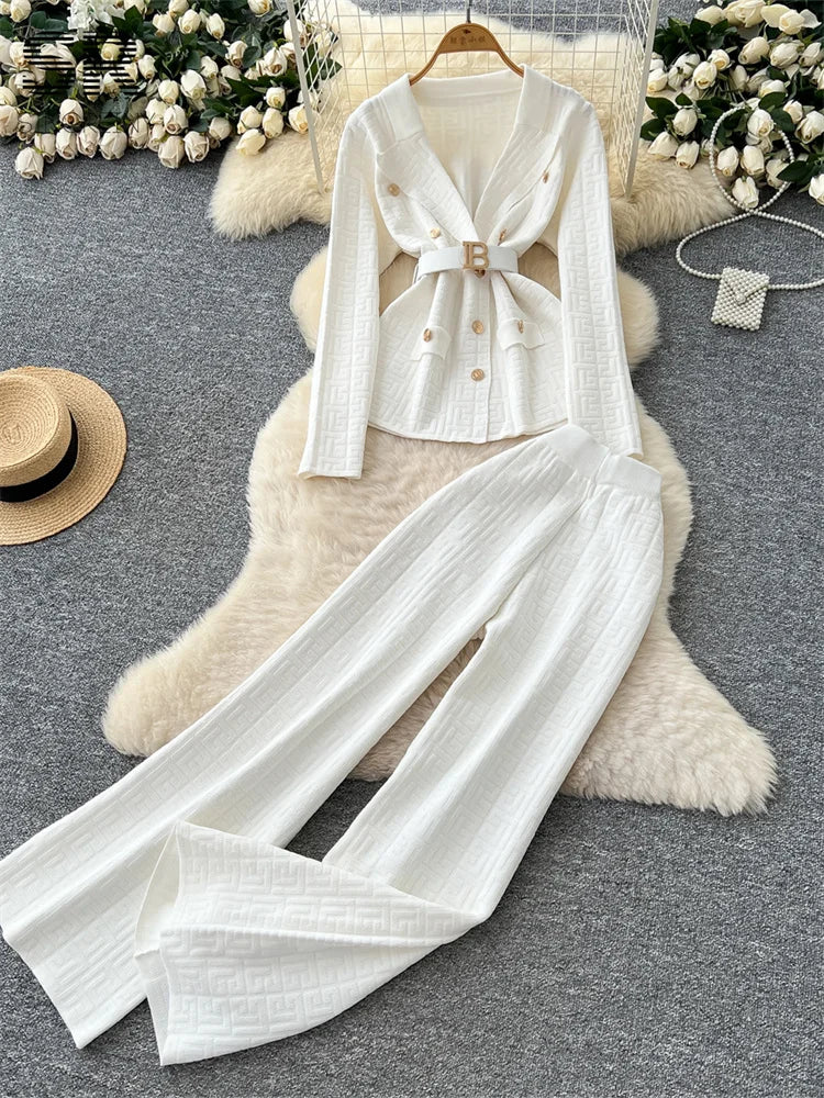 UNIKCOSA’s Winter Knit Power Suit — Notched Collar Top + Wide-Leg Pants 2-Piece Set