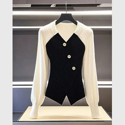 UNIKCOSA’s 2025 Color Block Knit Sweater — Slim Long-Sleeve Pullover Top