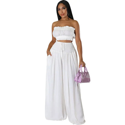 UNIKCOSA’s Y2K Strapless Pant Set — Crop Tube Top + High-Waist Wide-Leg Pants