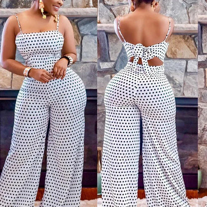 UNIKCOSA™ 2023 Autumn Backless Jumpsuit – High-Waist Dot Print Wide-Leg One-Piece | Women’s Sexy Casual Streetwear Overalls