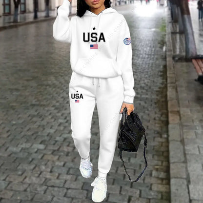 UNIKCOSA’s USA Letter Tracksuit — Hoodie + Jogger Pants 2-Piece Autumn/Winter Set