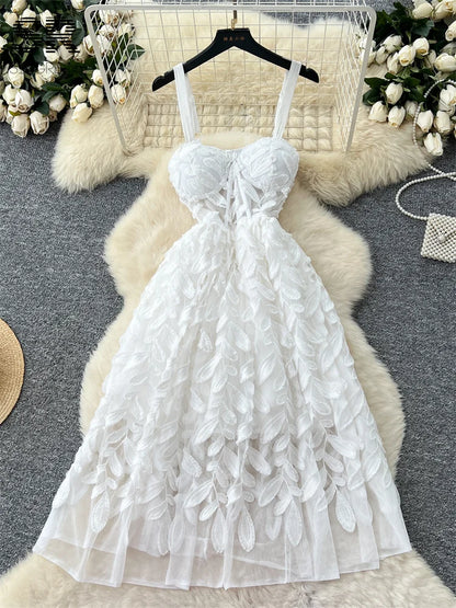 UNIKCOSA’s Luxury Embroidered Tulle Sundress — Spaghetti Strap Summer Party Dress