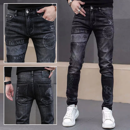 UNIKCOSA Men’s Harajuku Art Jeans – Slim Fit Graphic Painted Denim Pants (Spring/Autumn Streetwear 2000s Style)