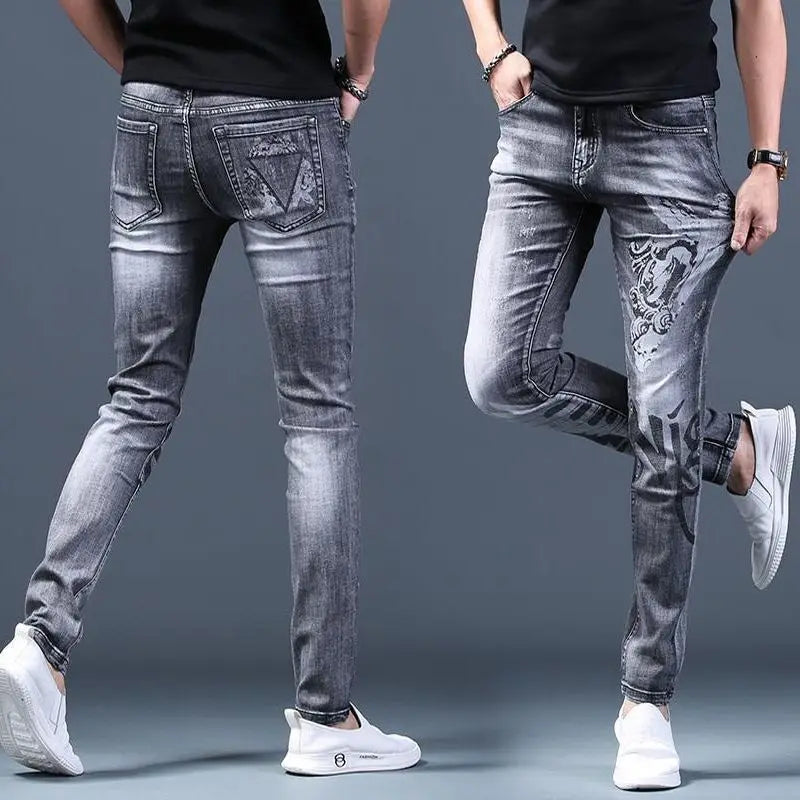 UNIKCOSA Men’s Black Skinny Jeans – Korean Style Slim Fit Streetwear with Knee Zippers & Distressed Holes