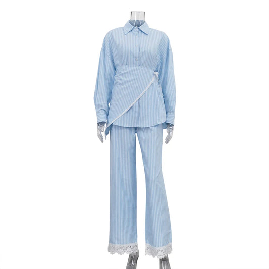 UNIKCOSA Women’s 3-Piece Lounge Set – Striped Wrap Shirt, Pants & Lace Trim Cami Pajamas (Fall 2025 Edition)