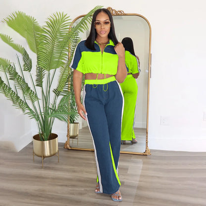 UNIKCOSA’s Patchwork Denim 2-Piece Set — Sexy Crop Top + Matching Jeans Trousers