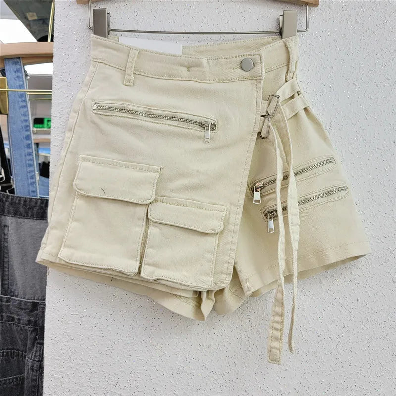 UNIKCOSA’s 2025 Y2K Denim Skort — High-Waist Irregular Washed Cargo Shorts