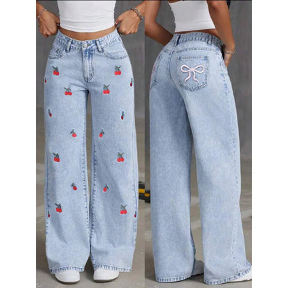 UNIKCOSA’s Vintage Embroidered Denim — High-Waist Distressed Wide-Leg Jeans
