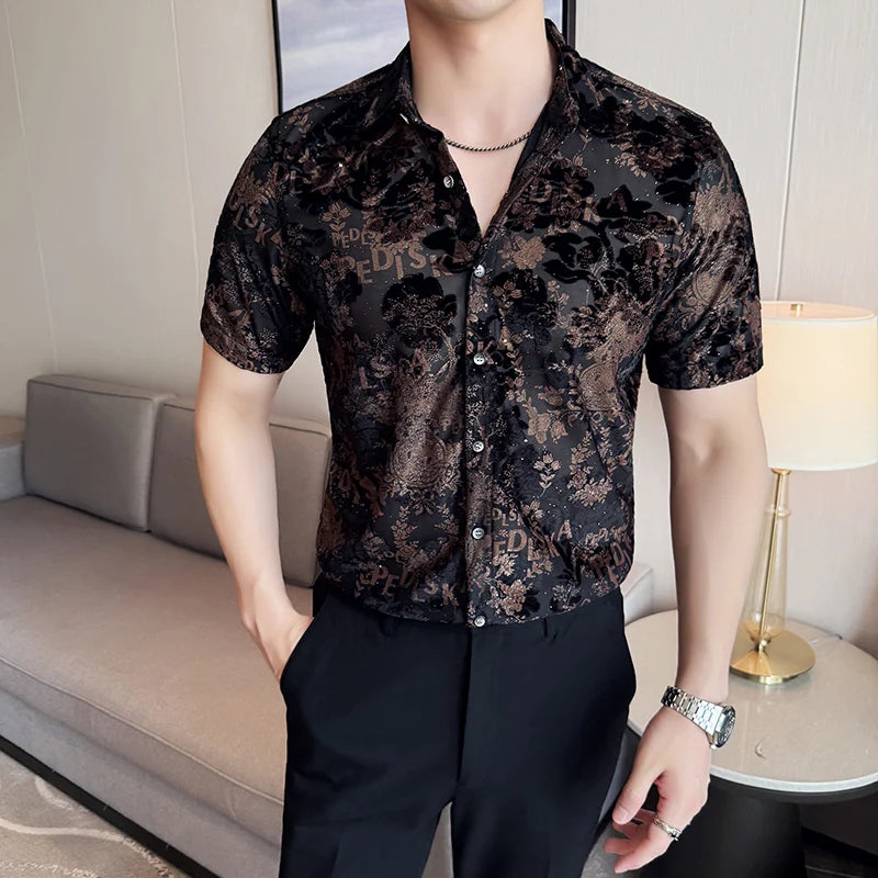 UNIKCOSA Men’s Chinese-Style Jacquard Shirt – High Quality Short Sleeve Summer Social Tuxedo Dress Shirt (M–4XL)