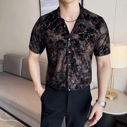 UNIKCOSA Men’s Chinese-Style Jacquard Shirt – High Quality Short Sleeve Summer Social Tuxedo Dress Shirt (M–4XL)