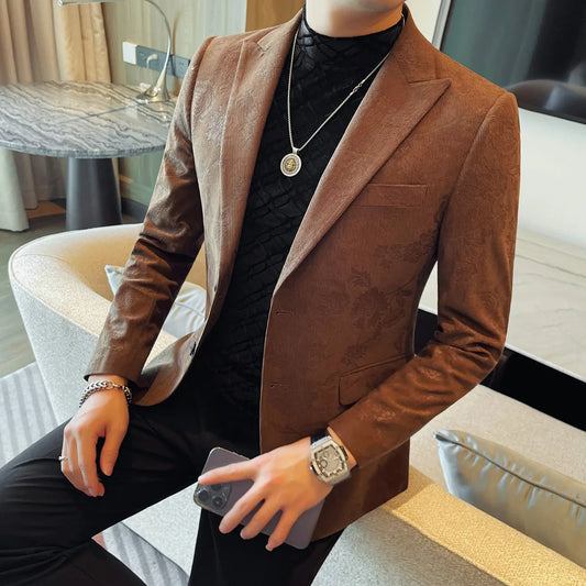 UNIKCOSA Men’s Floral Blazer – Slim Fit Single-Breasted Business & Formal Suit Jacket (Spring Edition)