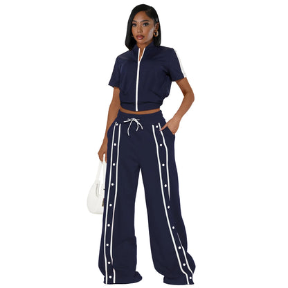 UNIKCOSA’s Summer Streetwear Pant Set — Short-Sleeve Zip Jacket + Wide-Leg Pants