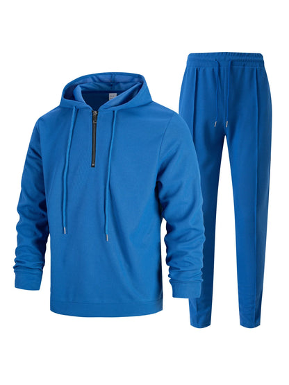 UNIKCOSA Men’s Athleisure Hoodie Set – Quarter-Zip Hooded Top & Jogger Pants (220 GSM Gymwear Two-Piece Outfit)