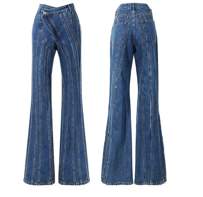 UNIKCOSA Women’s Flared Denim Jeans – Slim Fit High-Waist Blue Skinny Pants (Street Casual Edition)