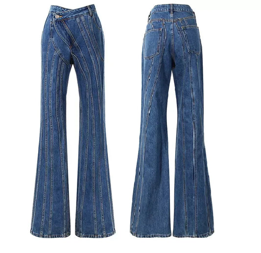 UNIKCOSA Women’s Flared Denim Jeans – Slim Fit High-Waist Blue Skinny Pants (Street Casual Edition)