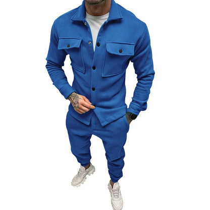 UNIKCOSA Men’s Utility Set – Button-Up Shacket & Jogger Pants Two-Piece Streetwear Outfit