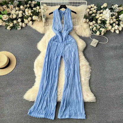 UNIKCOSA Women’s Halter Jumpsuit – Deep V-Neck Backless High-Waist Long Pants (Vacation Chic Edition)