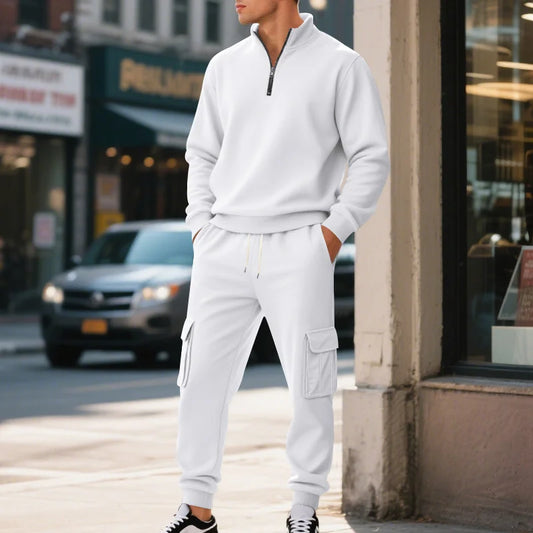 UNIKCOSA Men’s Winter Fleece Tracksuit – Half-Zip Stand Collar Sweatshirt & Cargo Jogger Pants 2-Piece Thermal Set (2025 Edition)