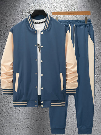 UNIKCOSA Men’s Varsity Tracksuit – Colorblock Baseball Jacket & Jogger Pants Two-Piece College Style Set (2025 Edition)