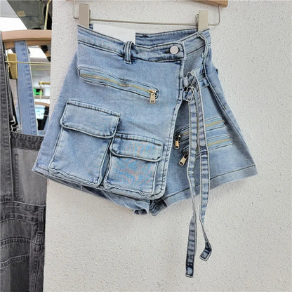 UNIKCOSA’s 2025 Y2K Denim Skort — High-Waist Irregular Washed Cargo Shorts