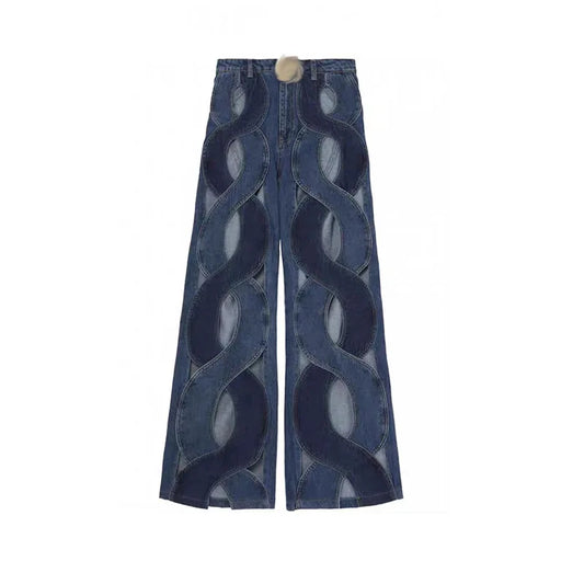 UNIKCOSA Women’s Hollow-Out Strap Jeans – High-Waist Patchwork Wide-Leg Denim Pants (Street Chic Edition)