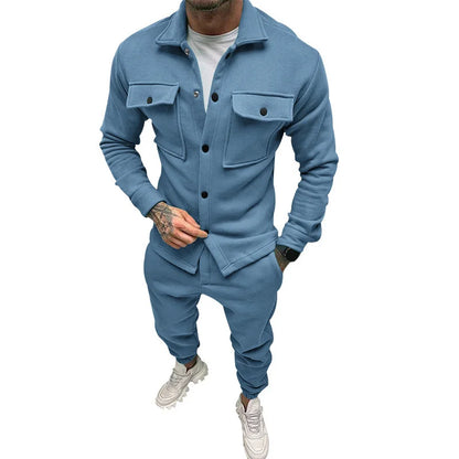 UNIKCOSA Men’s Utility Set – Button-Up Shacket & Jogger Pants Two-Piece Streetwear Outfit