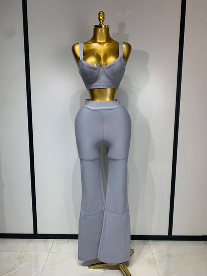 UNIKCOSA’s Bandage 2-Piece Set — Sexy Crop Top + High-Waist Pants Evening Party Elegance