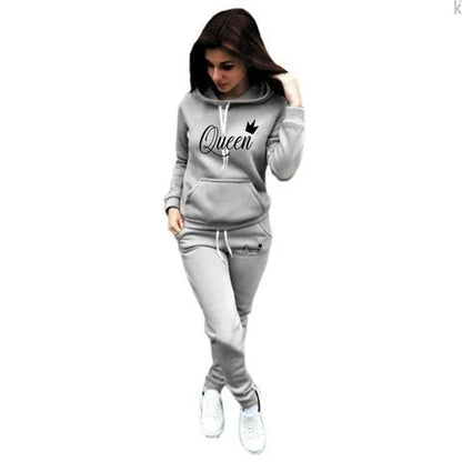 UNIKCOSA’s QUEEN Print Sports Set — Hoodie + Sweatpants 2-Piece Jogging Suit