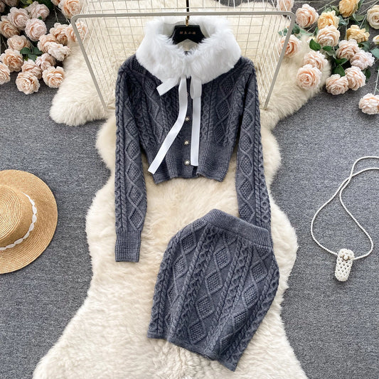 UNIKCOSA Women’s Knitted Two-Piece Set – Elastic Waist Sweater & Bag-Hip Skirt (Chic Cozy Edition)