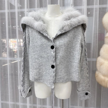 UNIKCOSA Velora Faux Fur V Neck Sweater Coat Slim Fit 💫