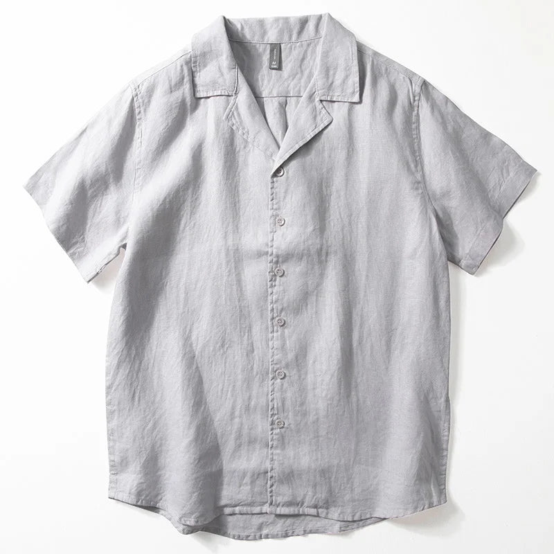 UNIKCOSA Men’s Pure Linen Shirt – Short Sleeve Summer Lapel Blouse Top (Breathable Chinese-Style Edition)