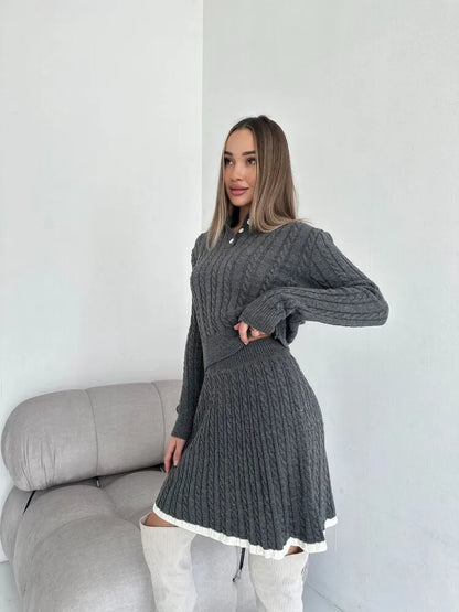 UNIKCOSA Velora Knitted Skirt Set Long Sleeve Short Skirt 💫