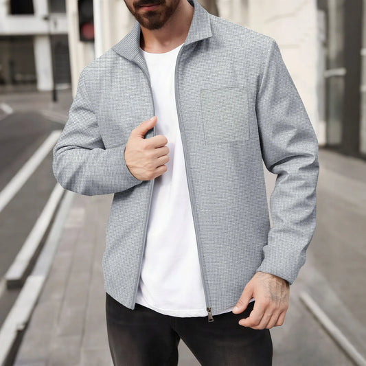 UNIKCOSA Men’s Textured Jacket – Zip-Up Business Casual Outerwear with Turn-Down Collar