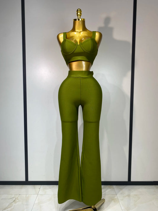 UNIKCOSA’s Bandage 2-Piece Set — Sexy Crop Top + High-Waist Pants Evening Party Elegance