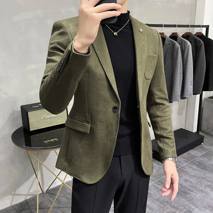 UNIKCOSA Men’s Suede Blazer – Slim Fit One-Button Plain Color Suit Jacket (6 Colors)