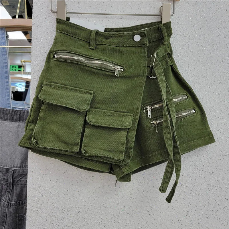 UNIKCOSA’s 2025 Y2K Denim Skort — High-Waist Irregular Washed Cargo Shorts