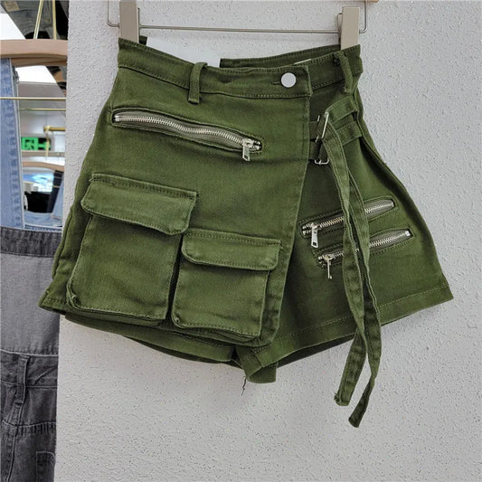 UNIKCOSA’s 2025 Y2K Denim Skort — High-Waist Irregular Washed Cargo Shorts