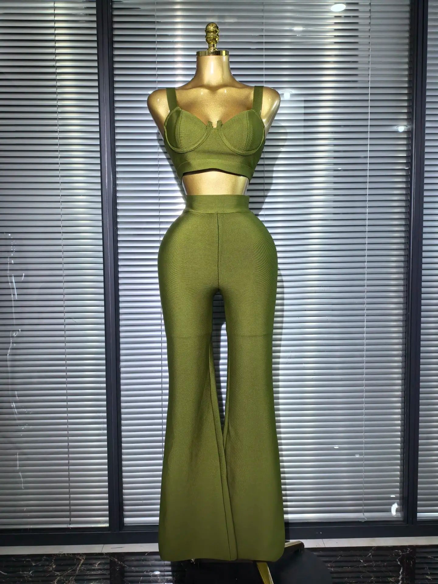 UNIKCOSA’s Multi-Color Bandage 2-Piece Set — Sexy Strap Crop Top + Bodycon Long Skirt