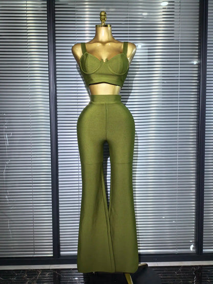 UNIKCOSA’s Multi-Color Bandage 2-Piece Set — Sexy Strap Crop Top + Bodycon Long Skirt