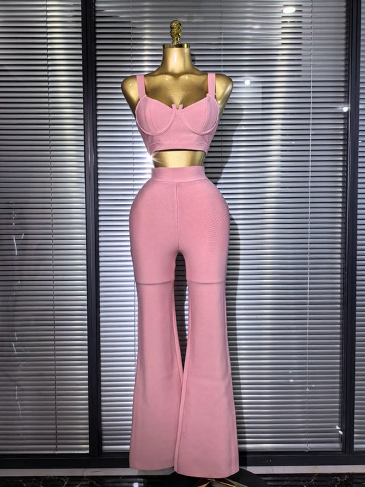 UNIKCOSA’s Multi-Color Bandage 2-Piece Set — Sexy Strap Crop Top + Bodycon Long Skirt