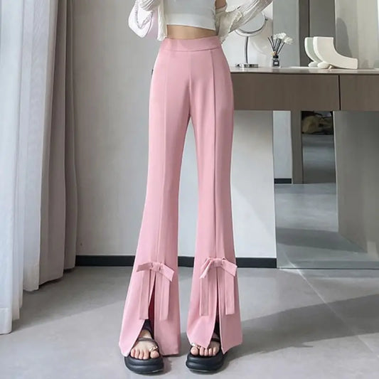 UNIKCOSA’s Bow-Slit Horseshoe Pants — High-Waist Slim Ice Silk Trousers