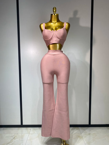 UNIKCOSA’s Bandage 2-Piece Set — Sexy Crop Top + High-Waist Pants Evening Party Elegance