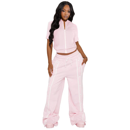 UNIKCOSA’s Summer Streetwear Pant Set — Short-Sleeve Zip Jacket + Wide-Leg Pants
