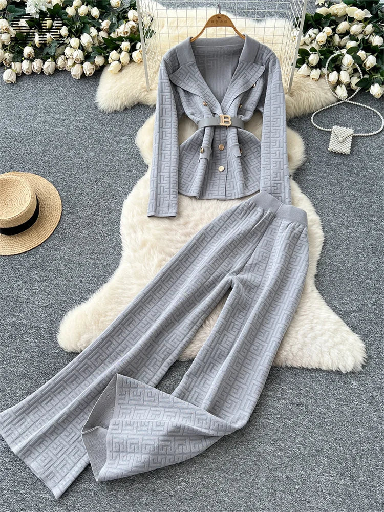 UNIKCOSA’s Winter Knit Power Suit — Notched Collar Top + Wide-Leg Pants 2-Piece Set
