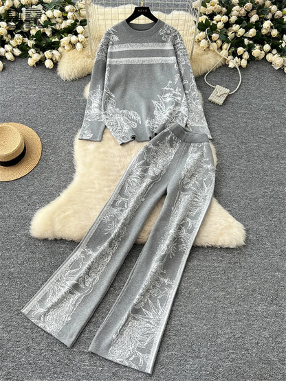 UNIKCOSA’s Jacquard Knit 2-Piece Set — Cozy Sweater + Wide-Leg Pants Autumn/Winter Suit