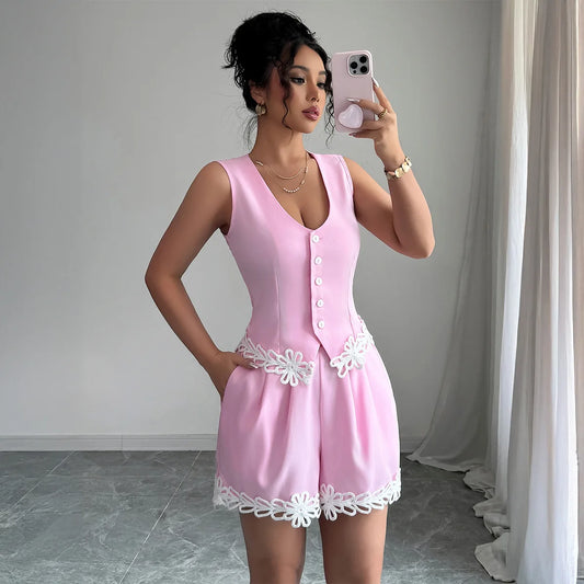 Optimized Product Title UNIKCOSA™ 2025 Sexy V-Neck Sleeveless Denim 2-Piece Set – Crop Top & High-Waist Short-Pants | Y2K Elegant Streetwear Matching Outfit